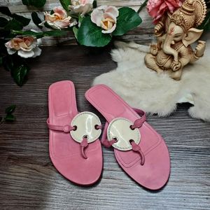 Tods pink white leather thong sandals circle 6